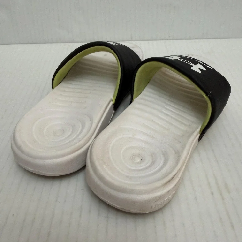 Under Armour Shoes Kids Size 13 Black White Slide Sandals Slip On Logo Comfort